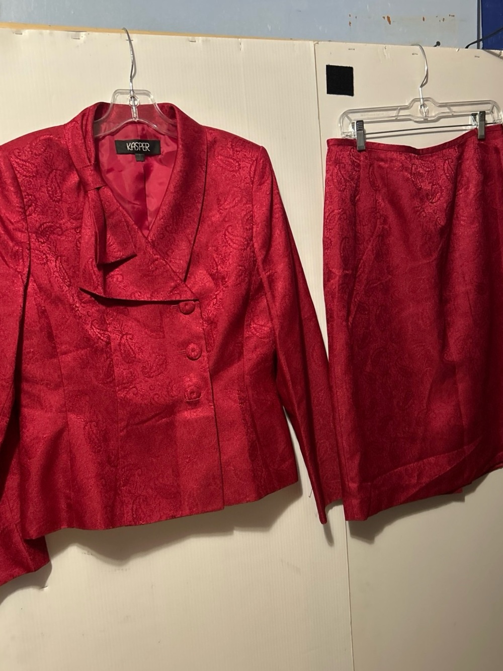 Kasper Red Paisley Jacquard Blazer and Skirt Set